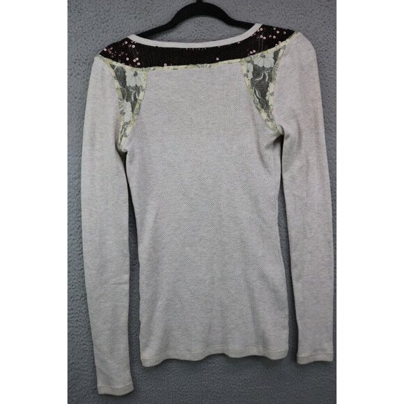 Free People Oatmeal Waffle Knit Long Sleeve Tunic-Sequins-Mix Match Buttons-Med. - Picture 8 of 10